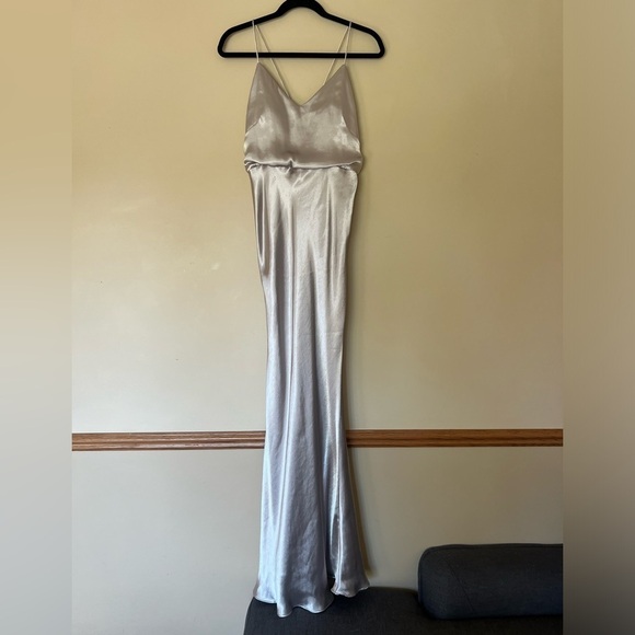 BHLDN exclusive Jenny Yoo Silver Satin Gown - Picture 3 of 15